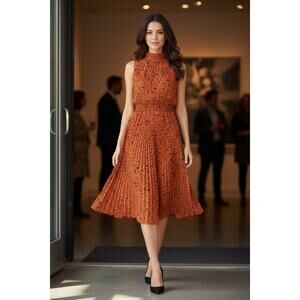 Nanette Lepore Smocked Midi Dress Size 14 Pleated Mock Neck Stretch NWT Business